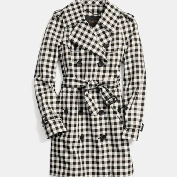 Coach Check Trench Coat – Black & White Gingham – Size 0 – With Belt - Picture 1 of 12